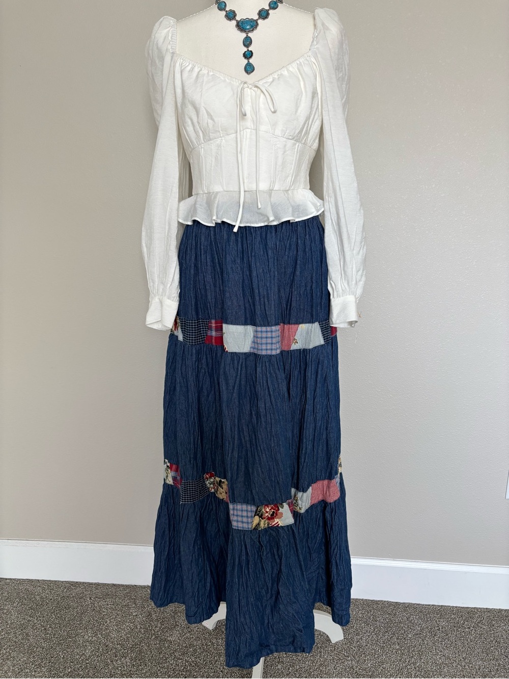 Vintage Denim Patchwork Skirt
